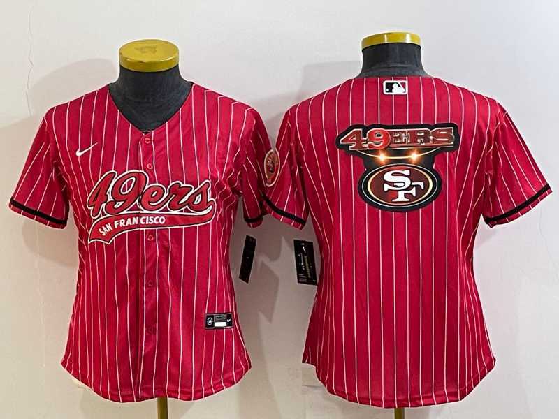 Womens San Francisco 49ers Red Team Big Logo With Patch Cool Base Stitched Baseball Jerseys->women nfl jersey->Women Jersey